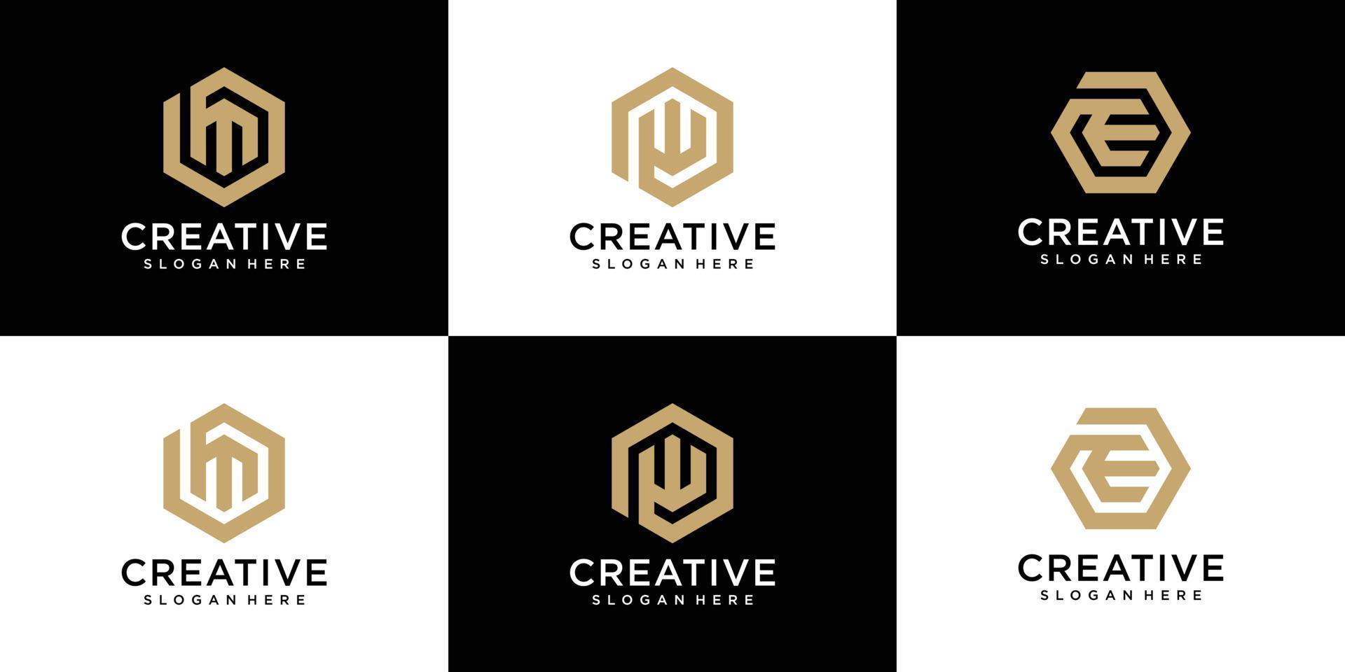 coleções de design de logotipo de monograma criativo, hexágono, linha, logotipo, ícone letra w logotipo vetor