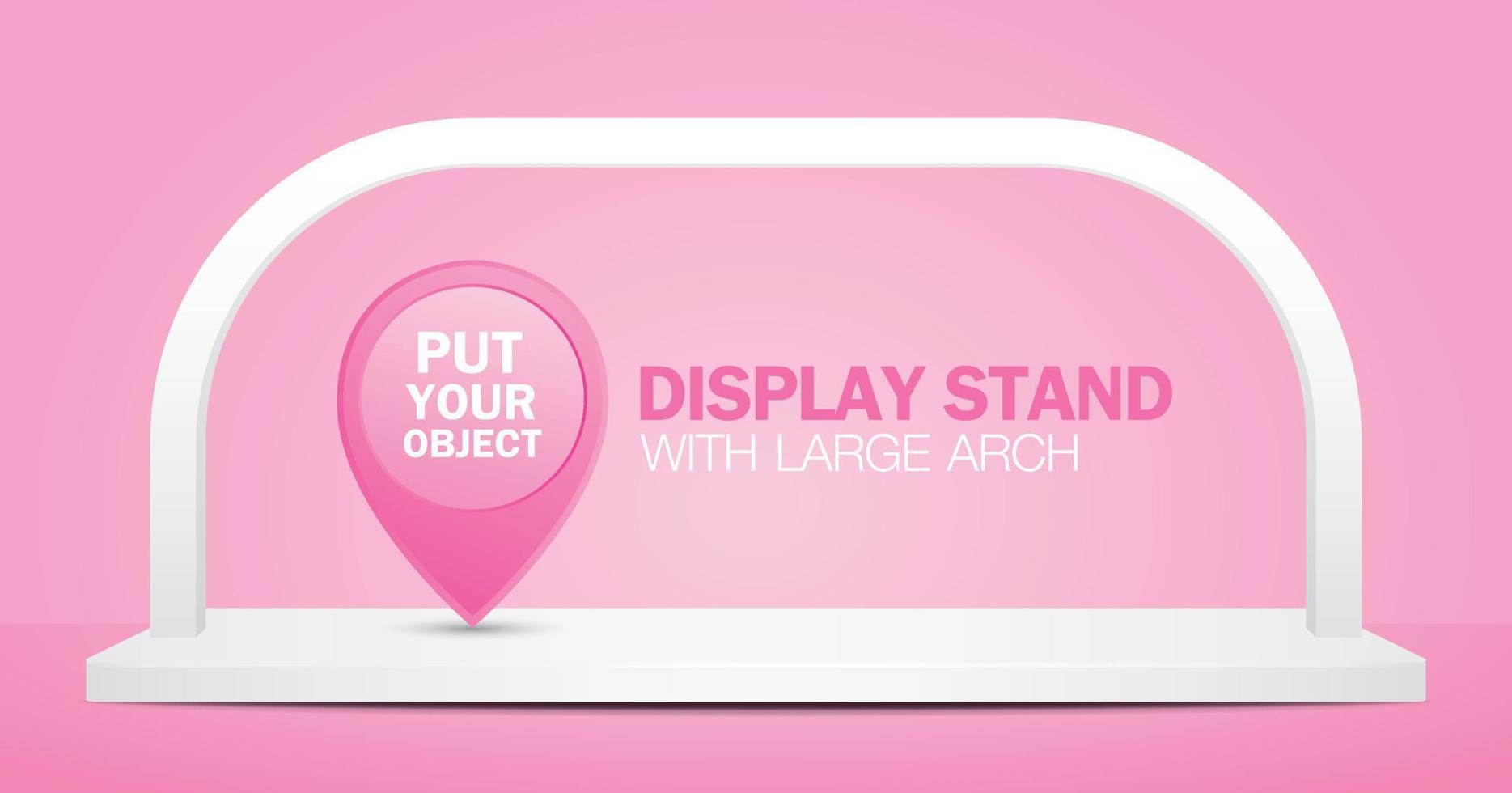 palco de exibição branco com vetor de ilustração 3d de arco em fundo rosa pastel