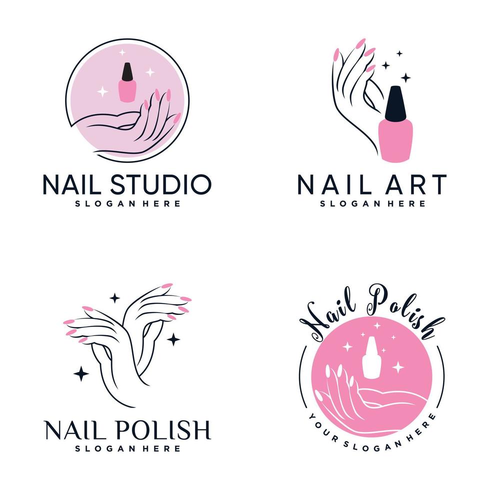 conjunto de coleção de esmaltes ou design de logotipo de ícone de nail art com vetor premium de elemento criativo