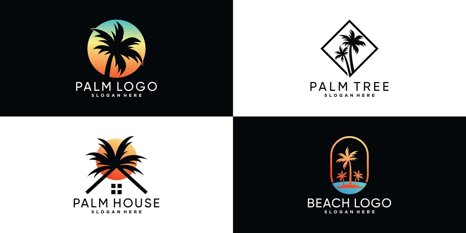 palmeira ou palm beach ícone conjunto design de logotipo com elemento criativo vetor premium