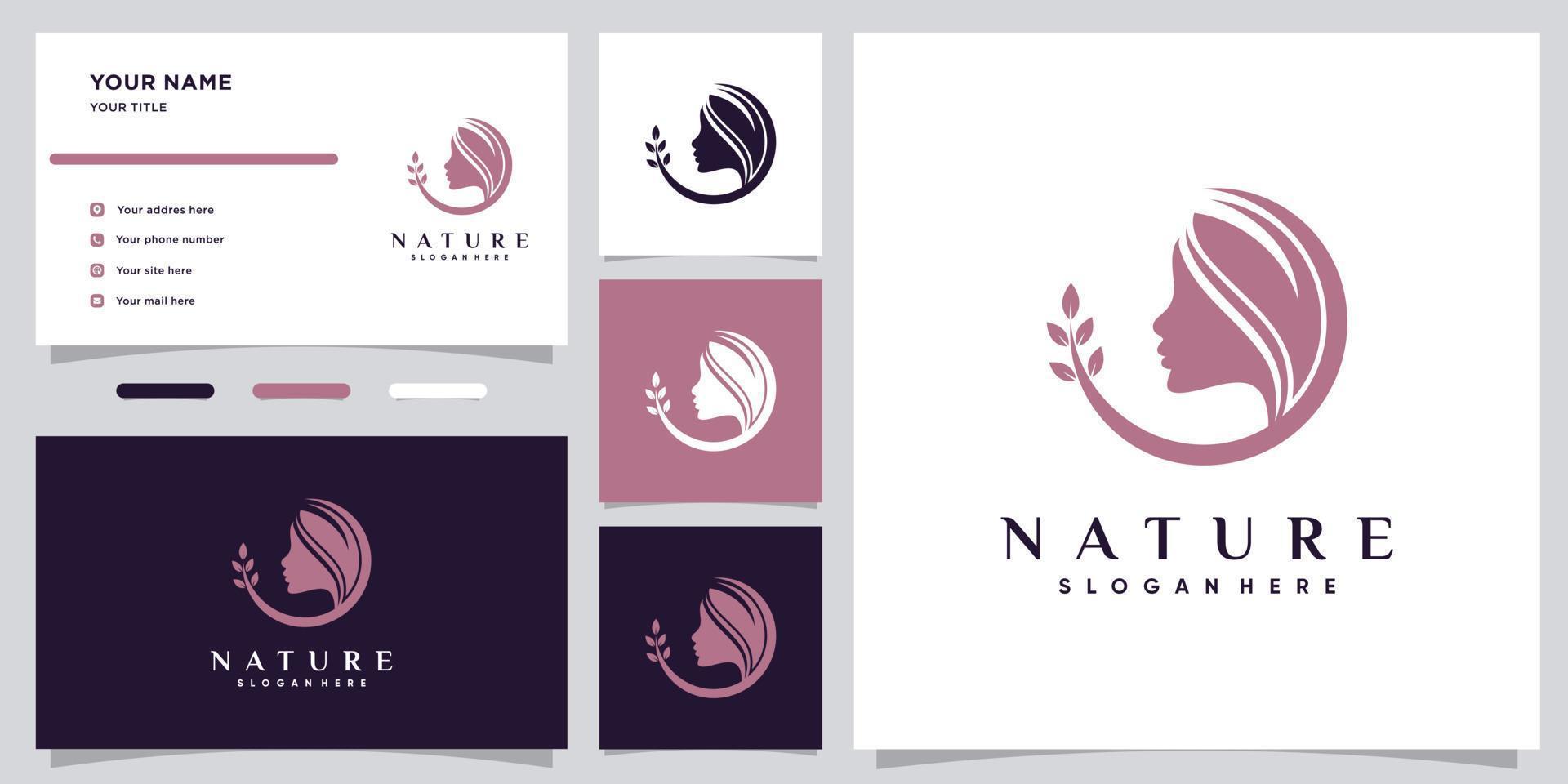 design de logotipo de beleza natural com elemento criativo e modelo de cartão de visita premium vetor