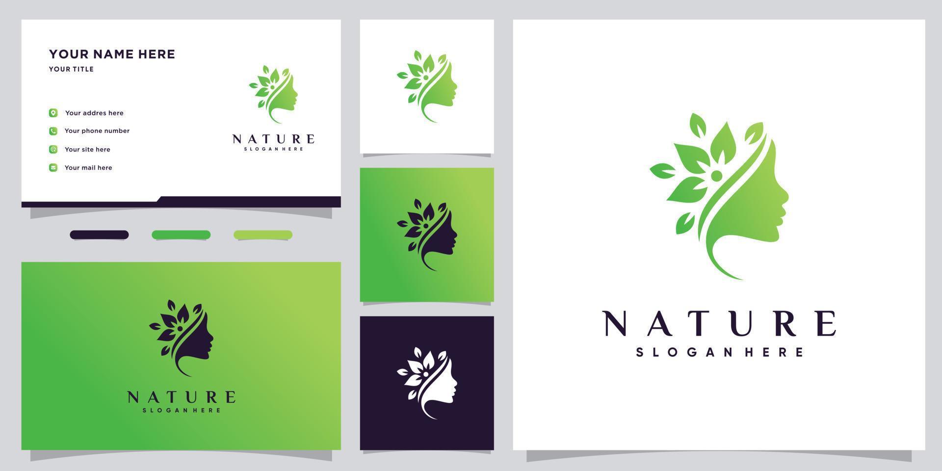 design de logotipo de beleza natural com elemento criativo e modelo de cartão de visita premium vetor