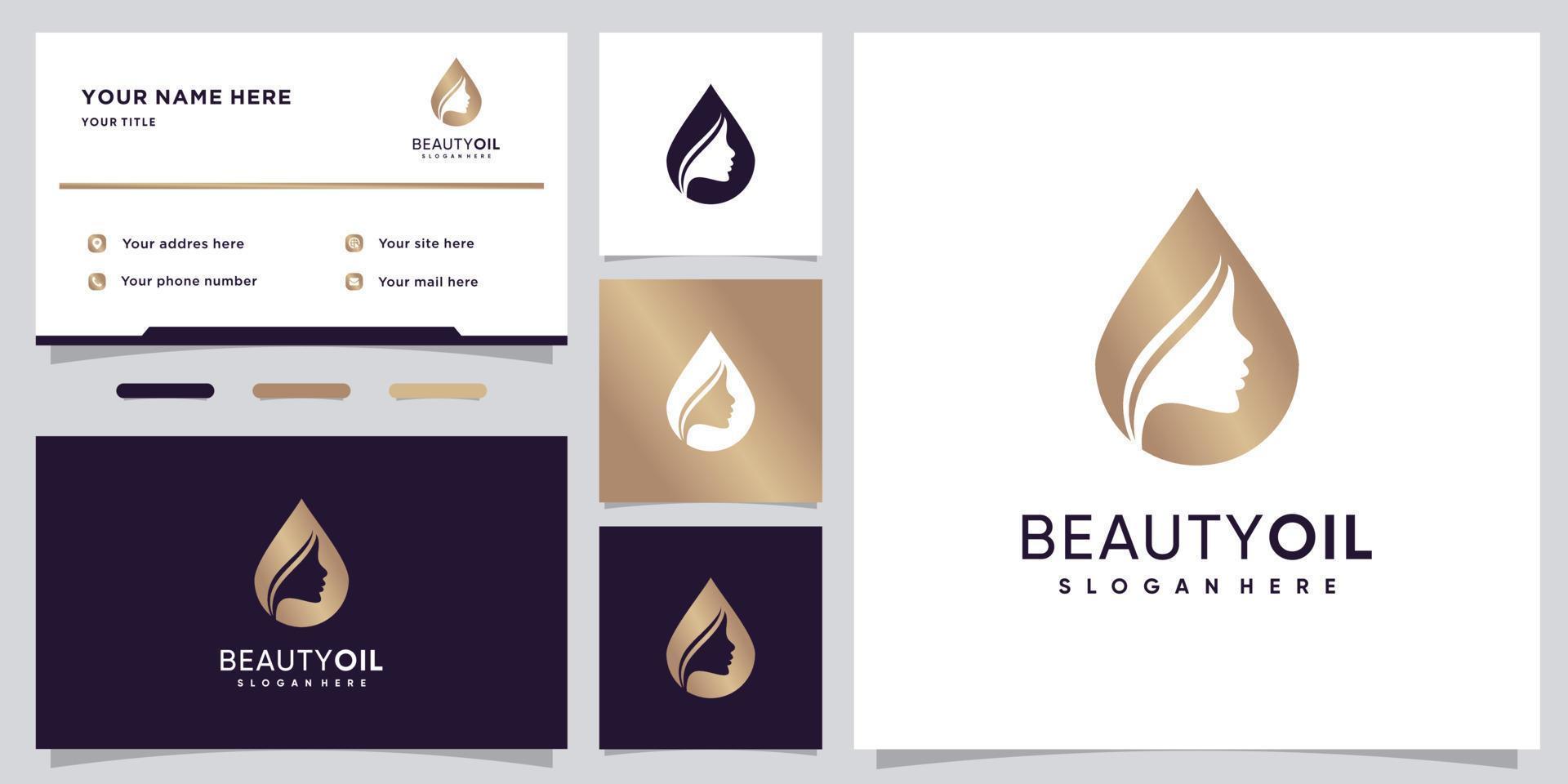 design de logotipo de óleo de beleza para mulheres de beleza com vetor premium de modelo de cartão de visita