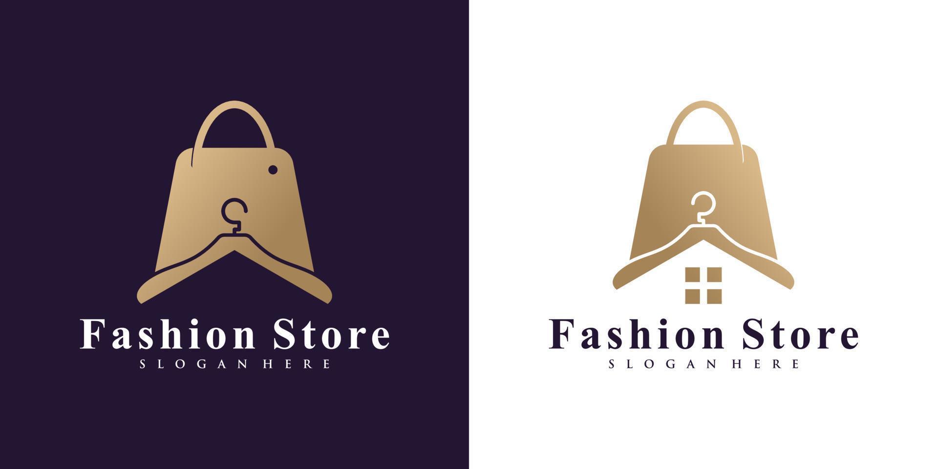 inspiração de design de logotipo de loja de moda com cabide e vetor premium de conceito criativo