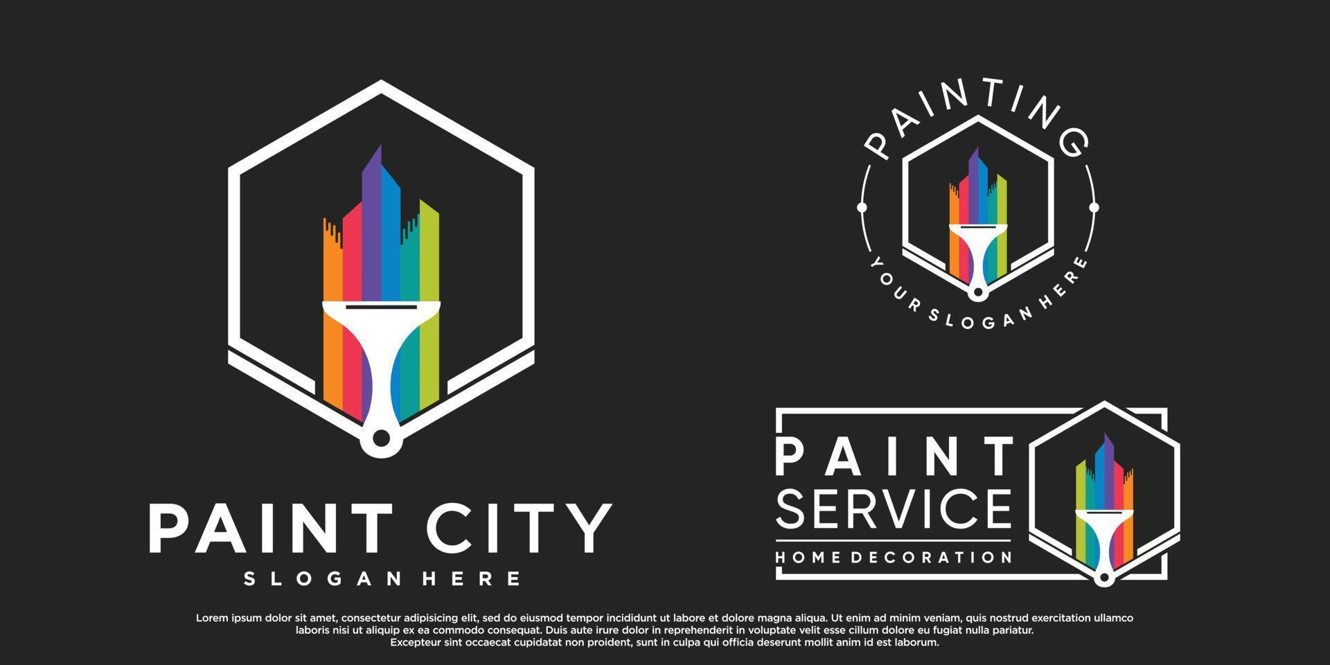 definir design de logotipo de pintura de cidade de coleção com elemento de pincel e vetor premium de cor do arco-íris