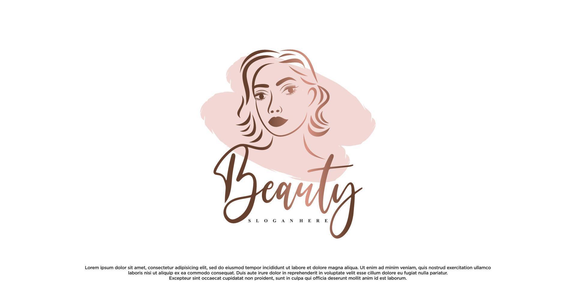 design de logotipo de beleza para salão com rosto de mulher e vetor premium de conceito criativo