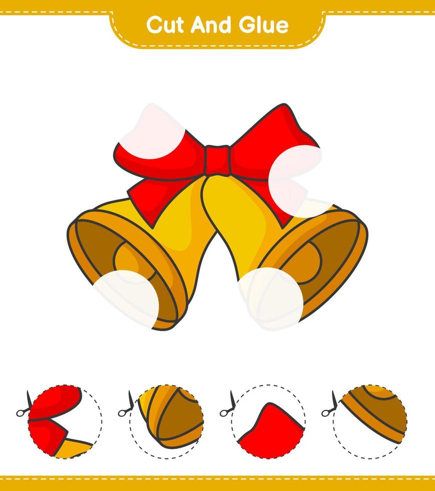 corte e cole, corte partes do sino de natal e cole-as. jogo educativo para crianças, planilha para impressão, ilustração vetorial vetor