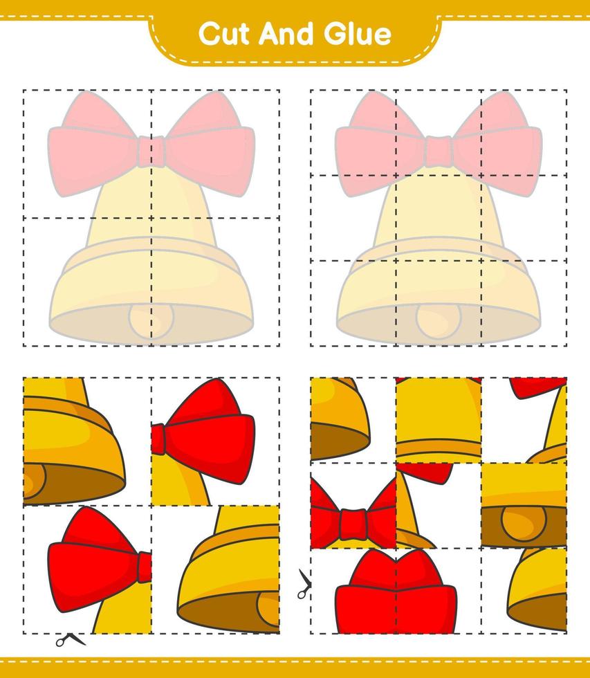 corte e cole, corte partes do sino de natal e cole-as. jogo educativo para crianças, planilha para impressão, ilustração vetorial vetor