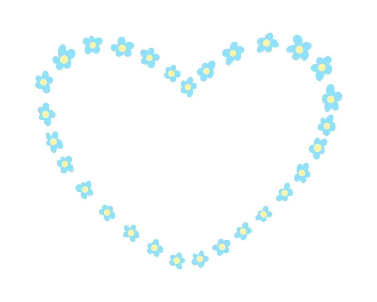 ilustração em vetor grinalda de flor de campo azul bonito. grinalda de flores desenhadas à mão forma de coração isolada