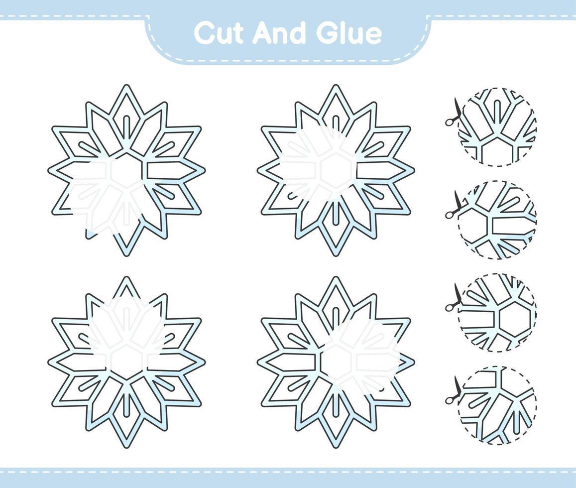 corte e cole, corte partes do floco de neve e cole-as. jogo educativo para crianças, planilha para impressão, ilustração vetorial vetor