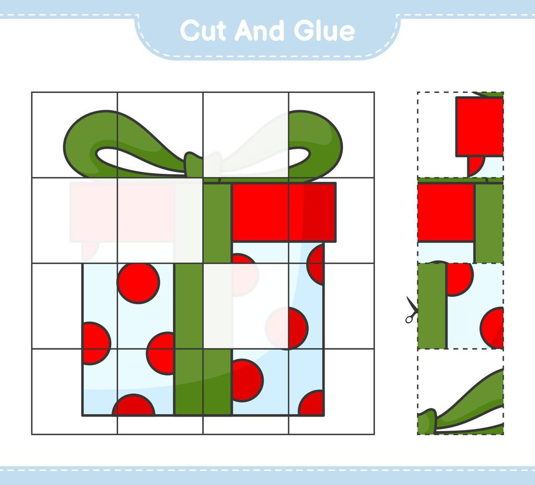 corte e cole, corte partes da caixa de presente e cole-as. jogo educativo para crianças, planilha para impressão, ilustração vetorial vetor