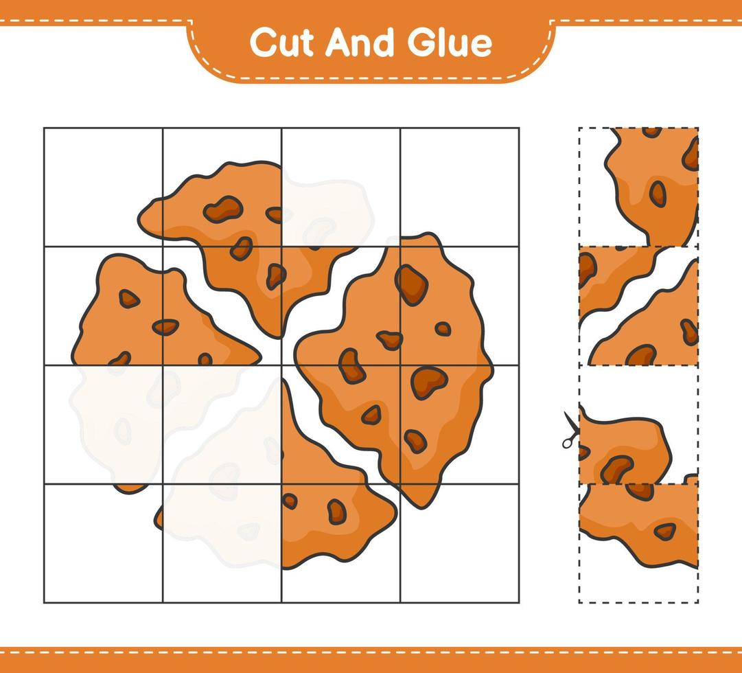 corte e cole, corte partes do biscoito e cole-as. jogo educativo para crianças, planilha para impressão, ilustração vetorial vetor