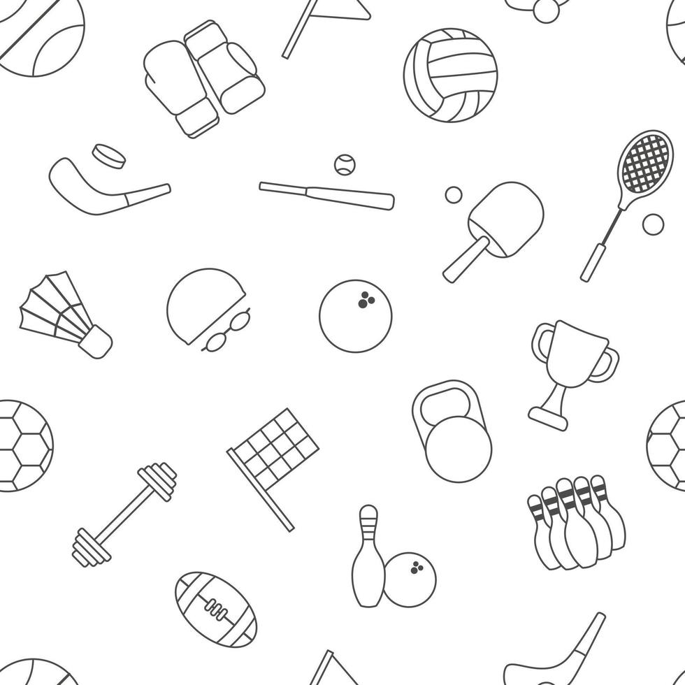 ilustração em vetor de um padrão preto e branco sem costura de material esportivo.