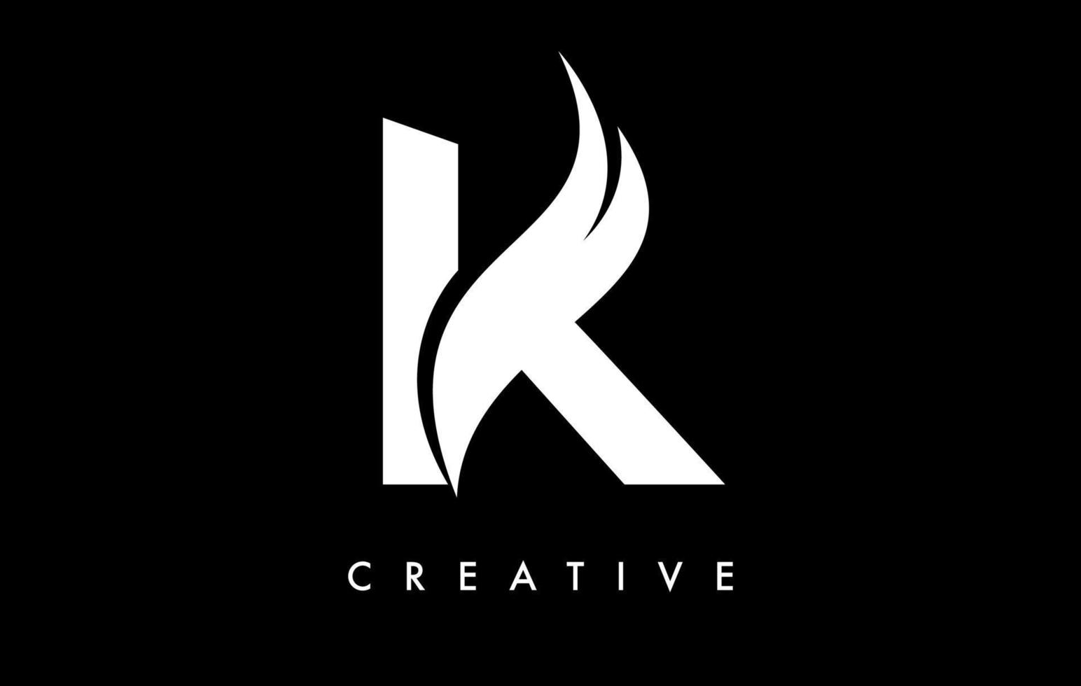 design de ícone de logotipo letra k com swoosh e vetor de forma de corte curvo criativo