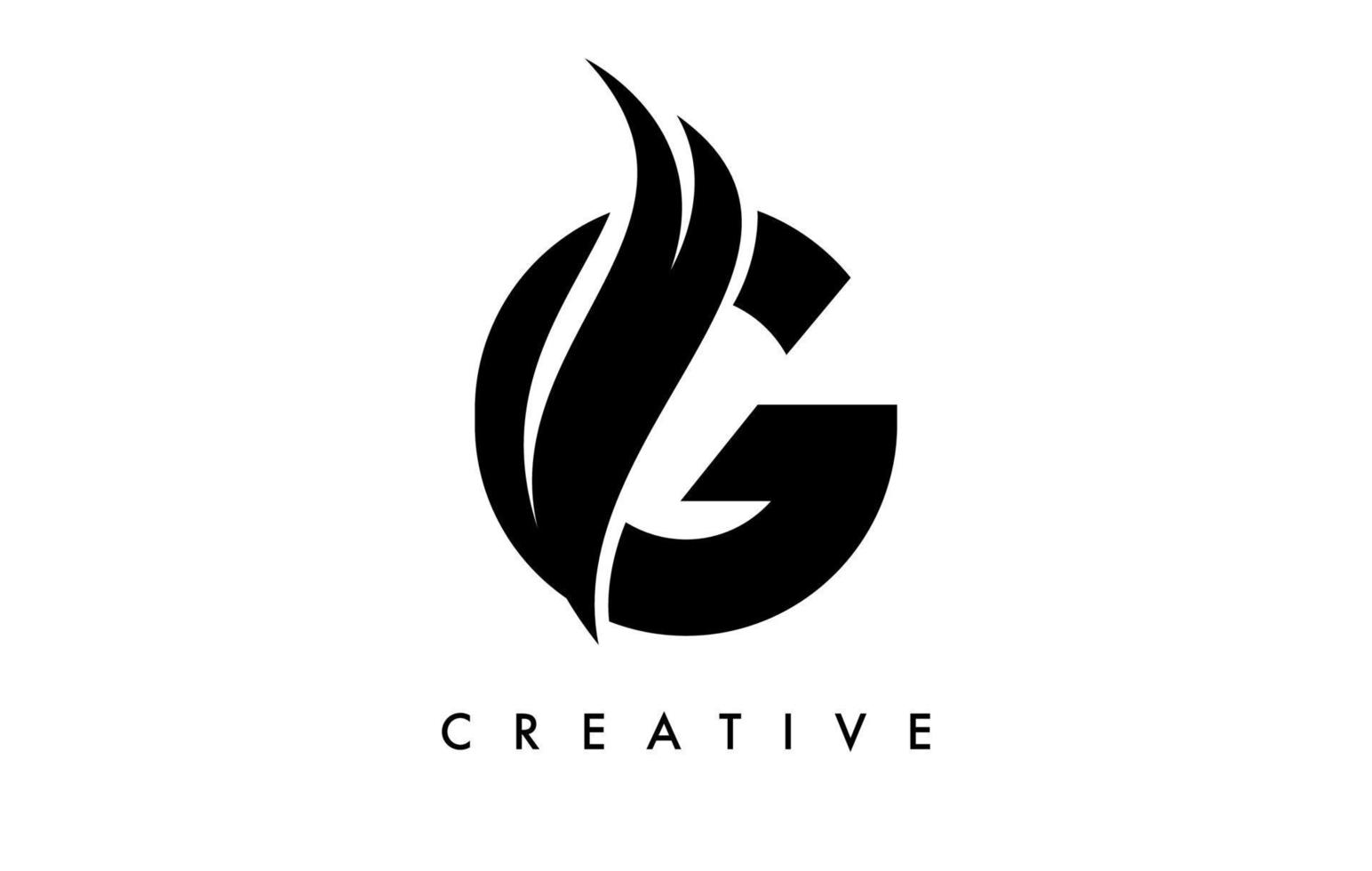 design de ícone de logotipo letra g com swoosh e vetor de forma de corte curvo criativo