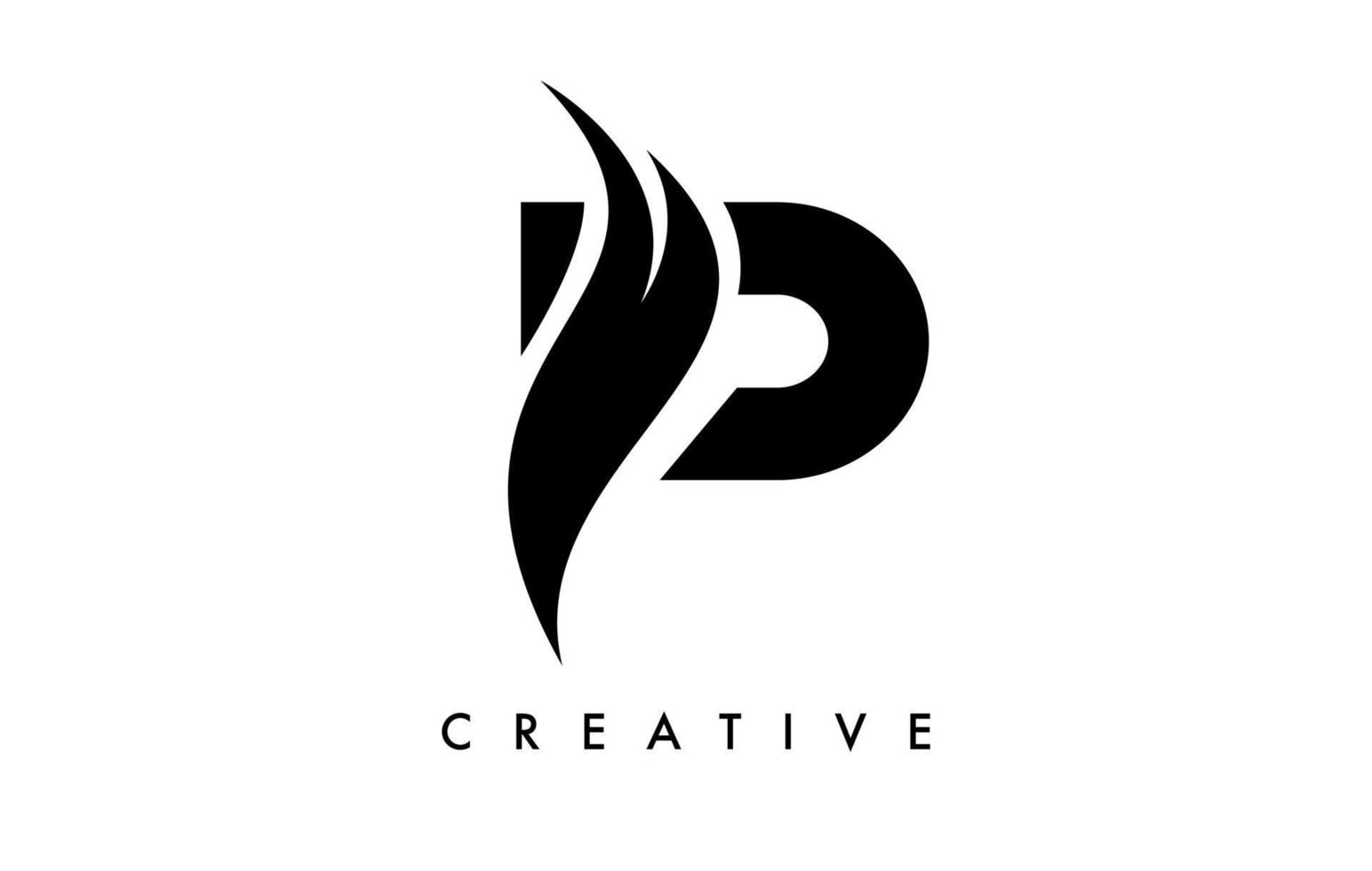 design de ícone de logotipo letra p com swoosh e vetor de forma de corte curvo criativo