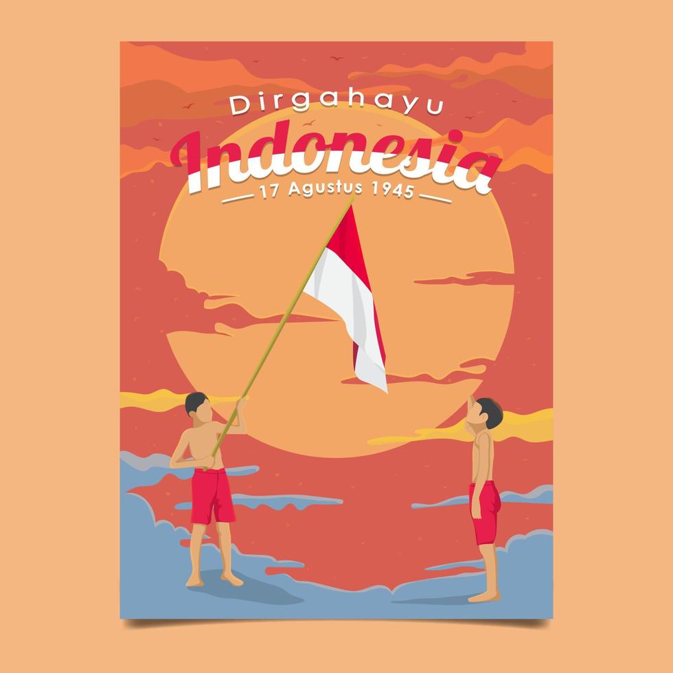 modelo de cartaz do dia da independência da república da indonésia 17 de agosto. ilustração vetorial vetor