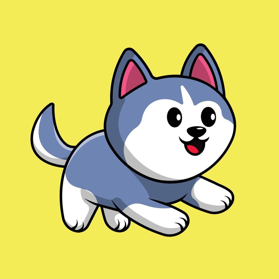 bonito cão husky executando a ilustração de ícone de vetor dos desenhos animados. conceito de desenho animado animal