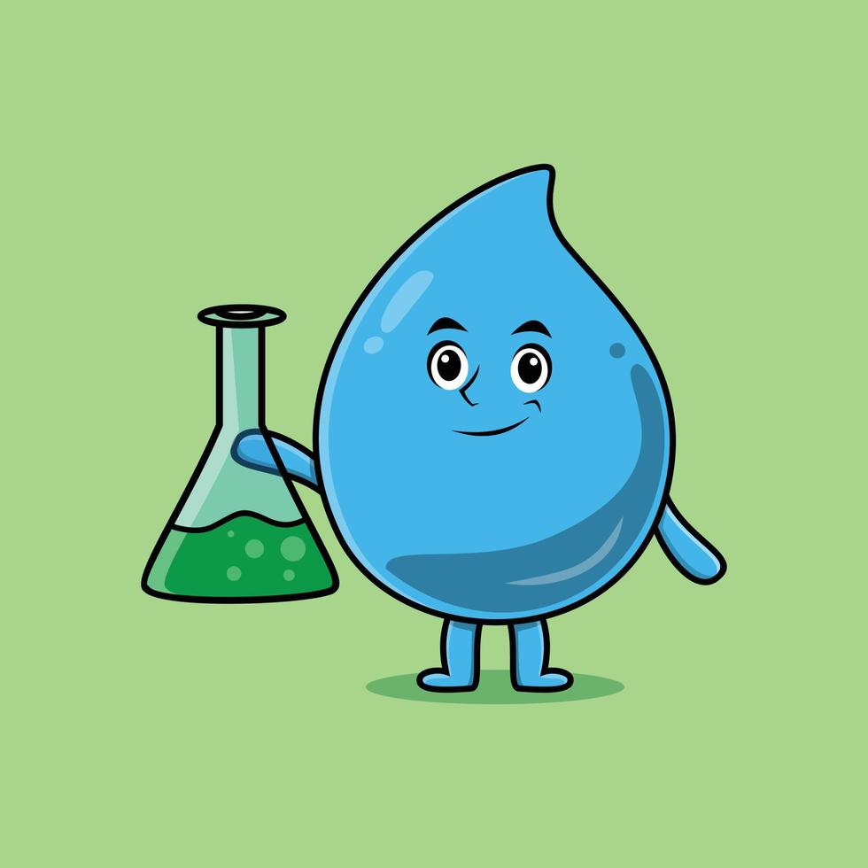 gota de água de mascote de desenho animado bonito como cientista vetor