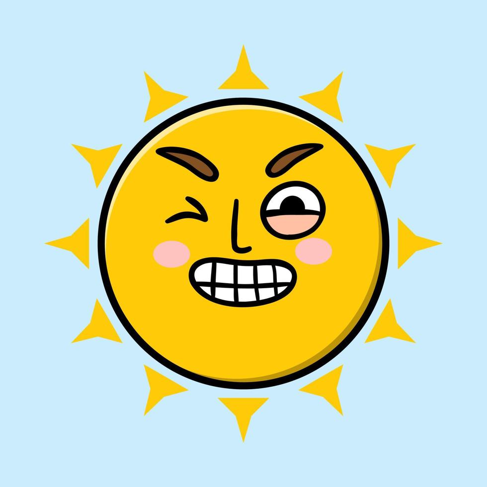 definir coleção emoticon sol bonito ícone dos desenhos animados ilustração design isolado estilo de desenhos animados planos vetor