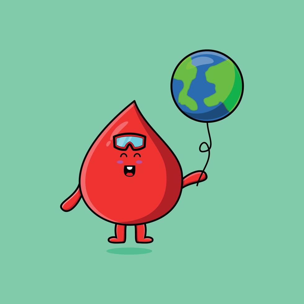 gota de sangue bonito dos desenhos animados flutuando com o mundo vetor