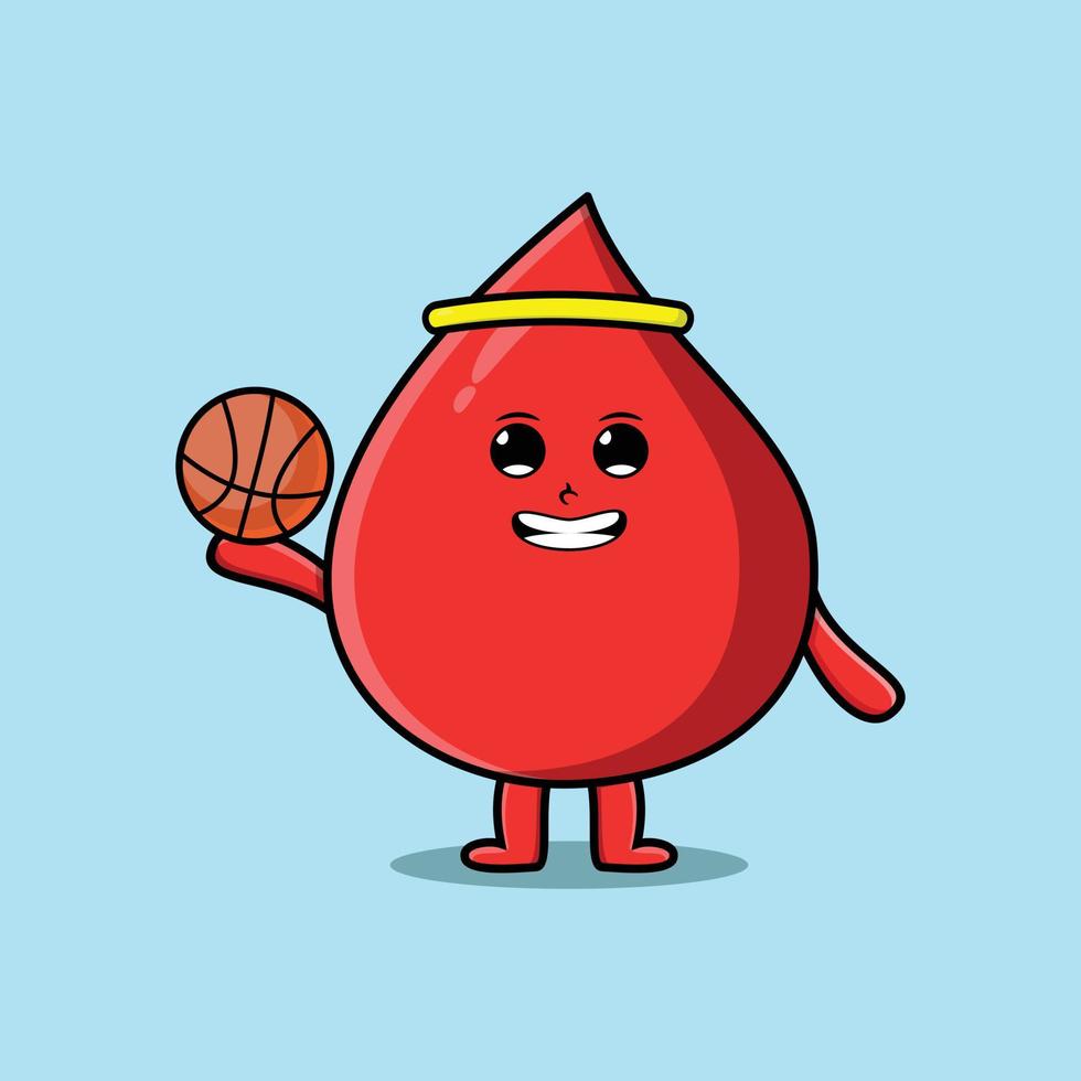 gota de sangue bonito dos desenhos animados jogando basquete vetor