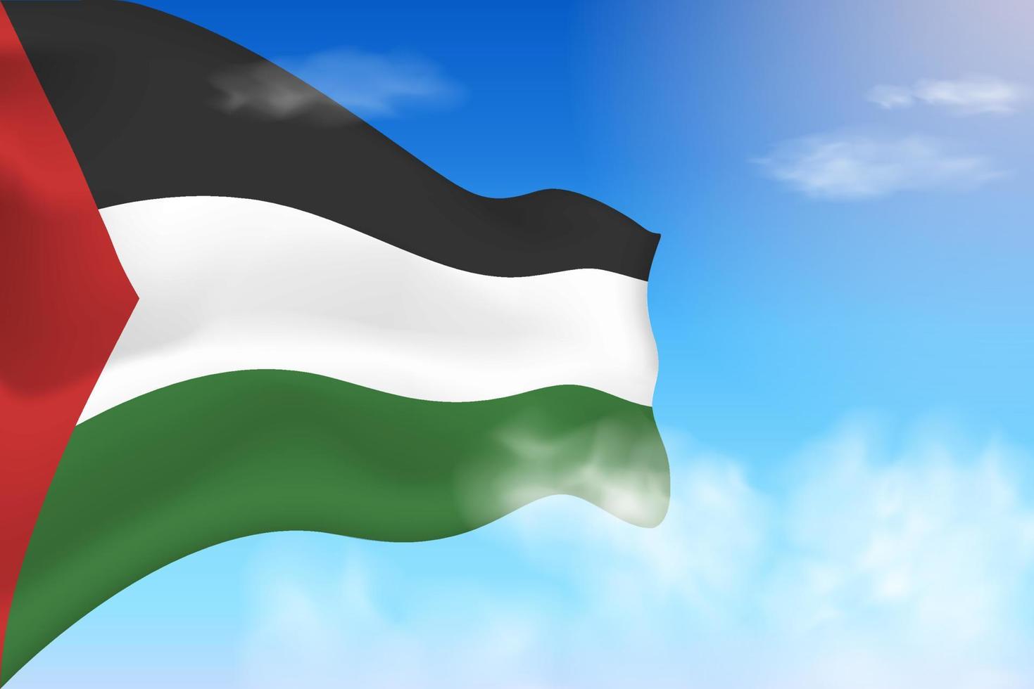bandeira do sudão nas nuvens. bandeira vetorial acenando no céu. ilustração de bandeira realista do dia nacional. vetor de céu azul.