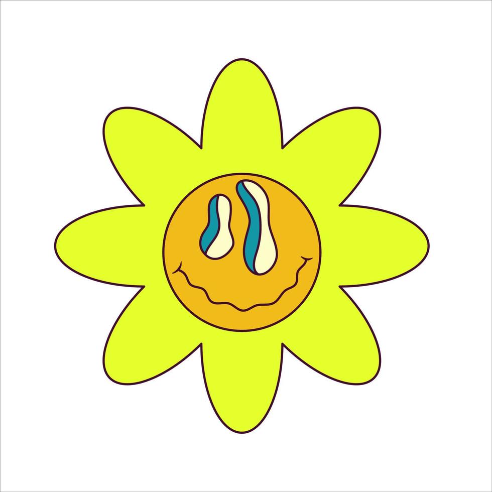 sorriso trippy em estilo moderno. ilustração em vetor louco. ícone dos desenhos animados retrô com sorriso trippy laranja sobre fundo branco. flor de margarida com rosto. estilo retrô y2k