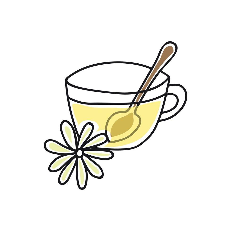 chá de camomila em estilo doodle vetor