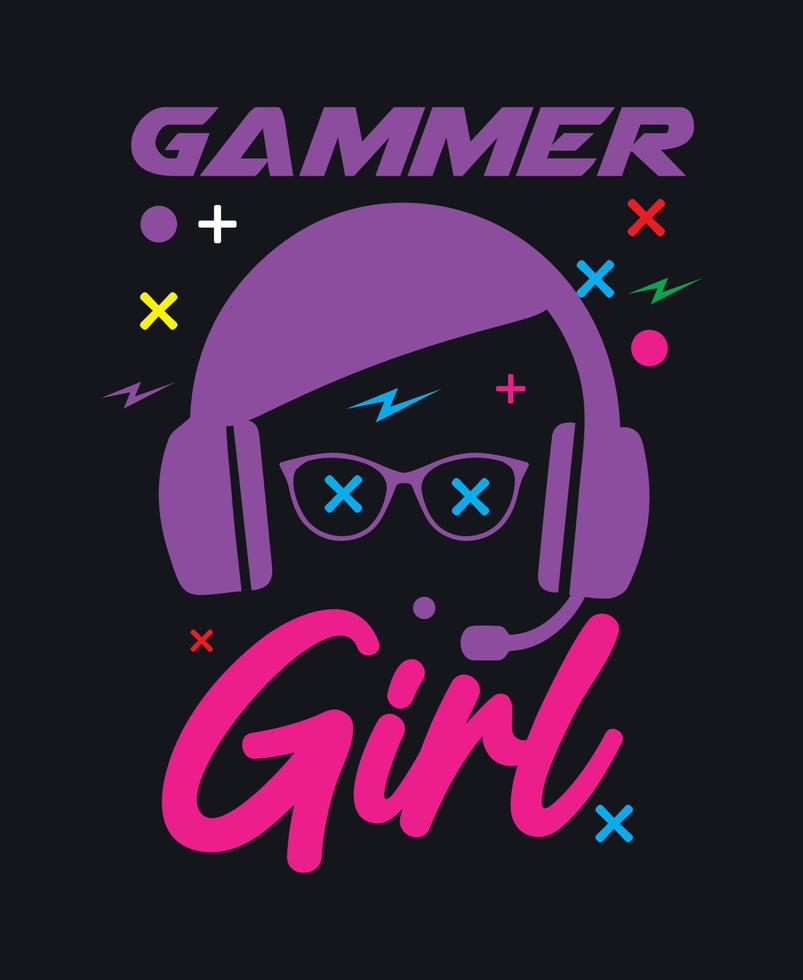 design de modelo de camiseta gamer girl. vetor