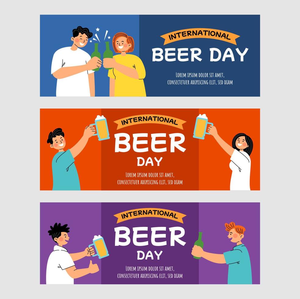 conjunto de bandeiras do dia internacional da cerveja vetor