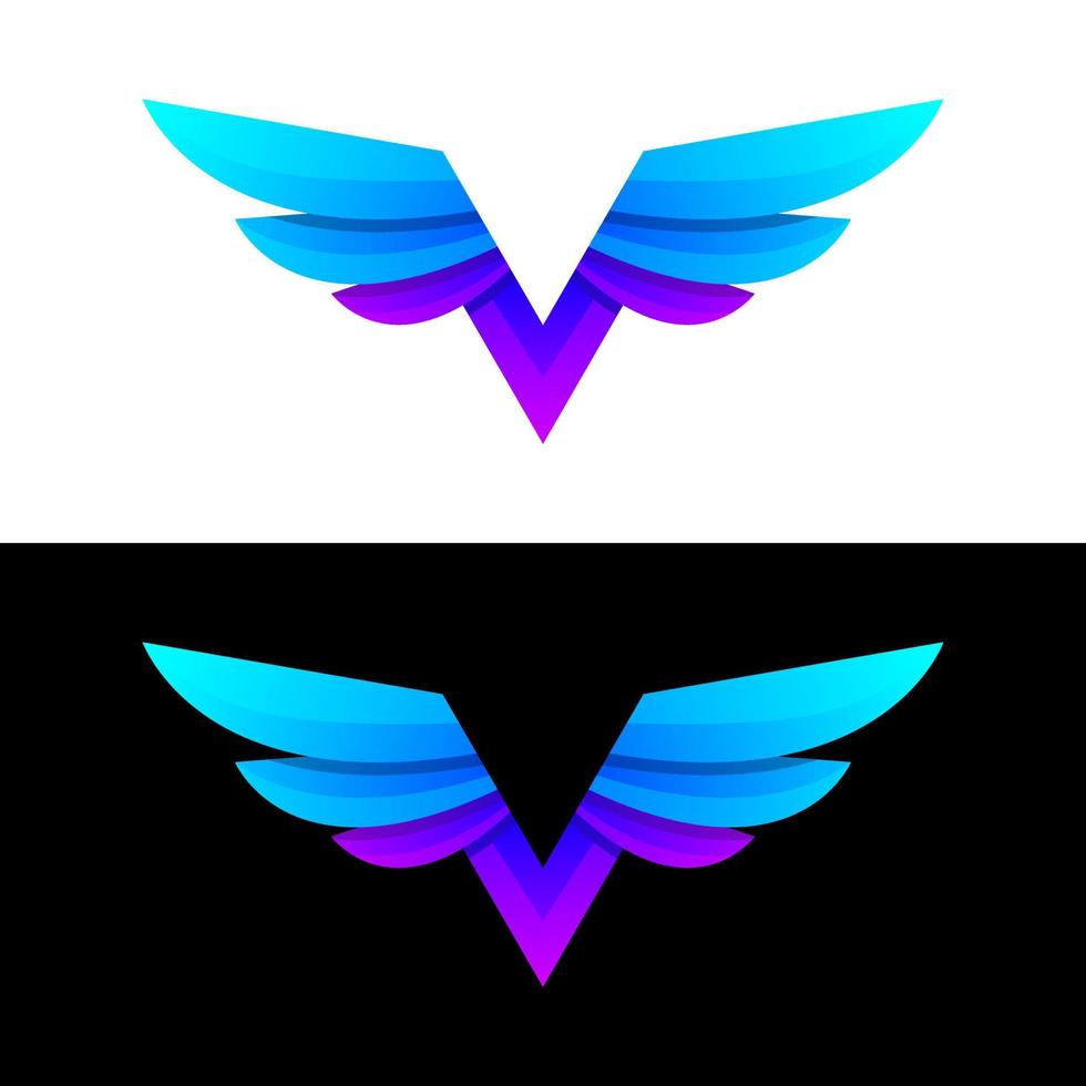 letra v e design de logotipo gradiente de asa vetor