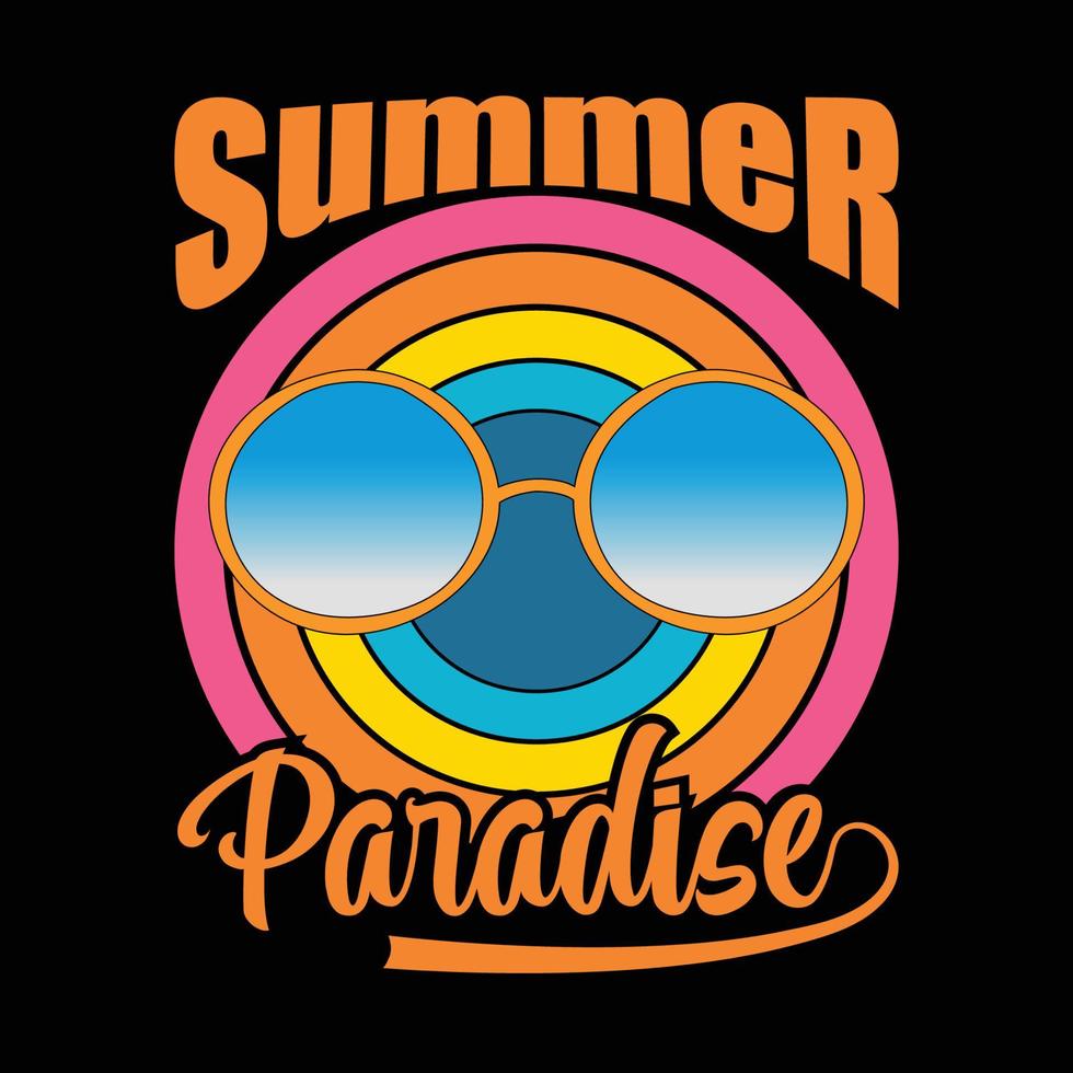 t-shirt de estilo vintage de paraíso de verão e design moderno de vestuário com silhuetas de óculos de sol, tipografia, impressão, ilustração vetorial vetor