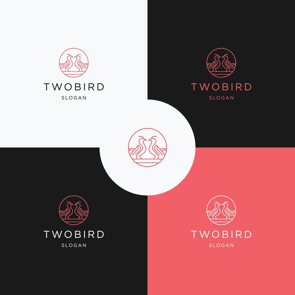 modelo de design plano de ícone de logotipo de dois pássaros vetor