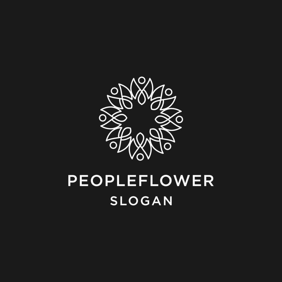 ícone de arte de linha de logotipo de flores de pessoas em fundo preto vetor