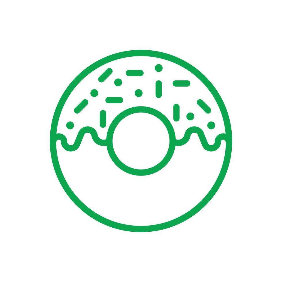 ícone de arte de linha de donut vetor eps10 verde isolado no fundo branco. símbolo de contorno de bolo vitrificado em um estilo moderno simples e moderno para o design do seu site, logotipo, pictograma e aplicativo móvel