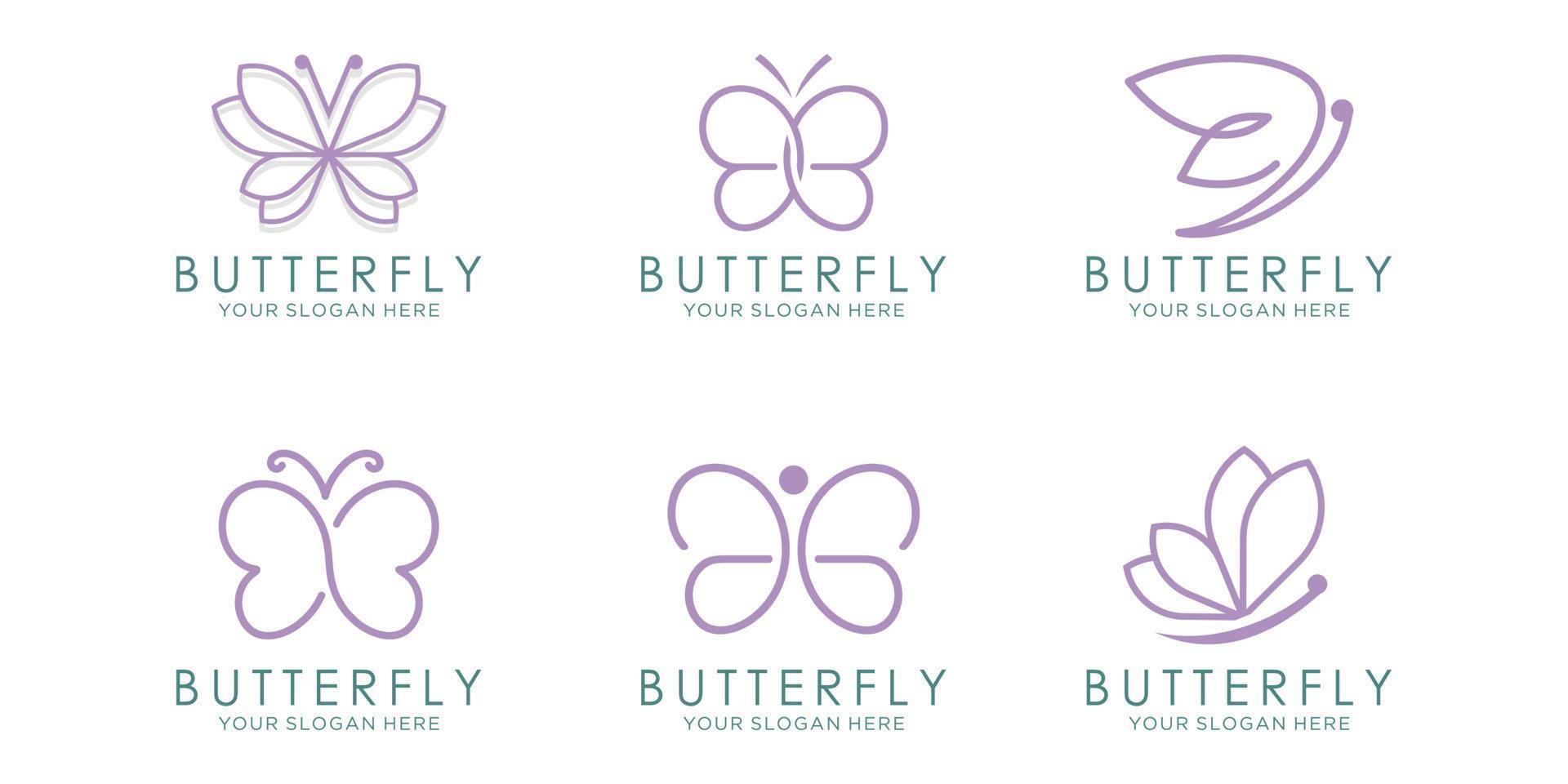 conjunto de ícones do logotipo da borboleta. design de logotipo de linha de luxo. logotipo de símbolo de borboleta premium universal. vetor