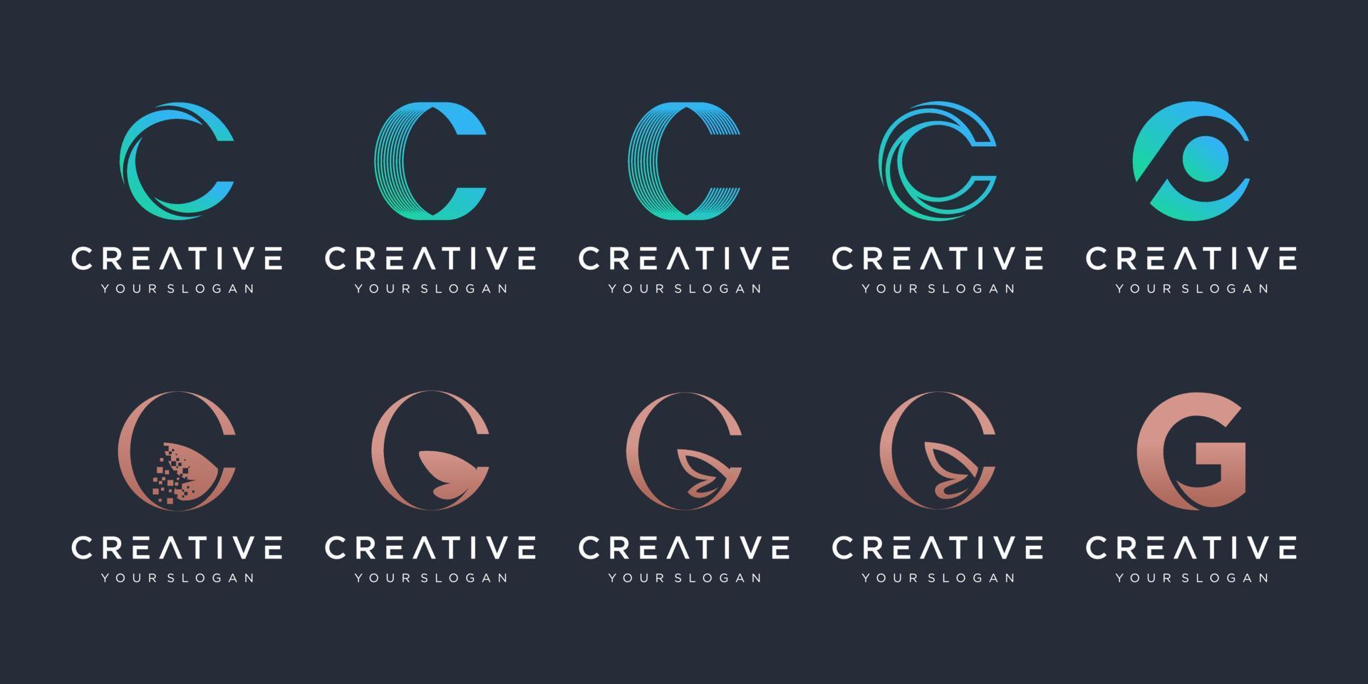 conjunto de modelo de design de logotipo criativo letra c. ícones para negócios de elegante, simples. vetor