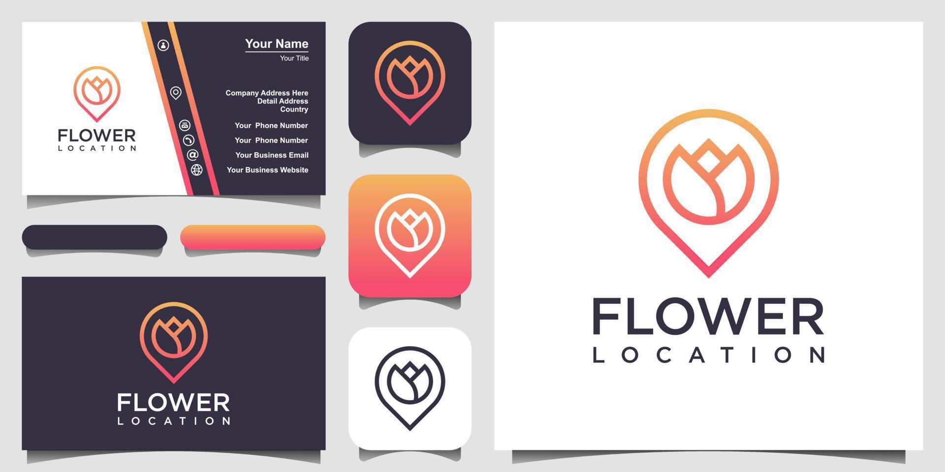 modelo de design de logotipo de localização de flores. conjunto de design de logotipo e cartão de visita vetor