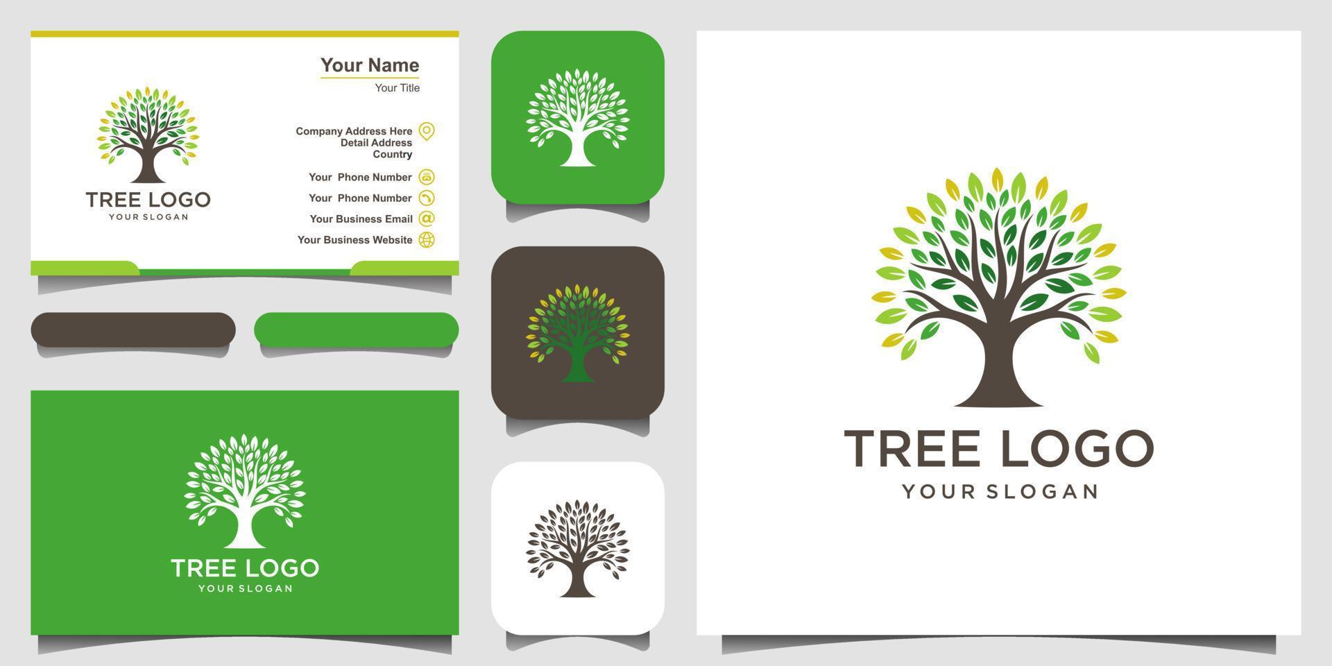 elementos de design de logotipo de árvore. modelo de logotipo de vetor de jardim verde e design de cartão de visita