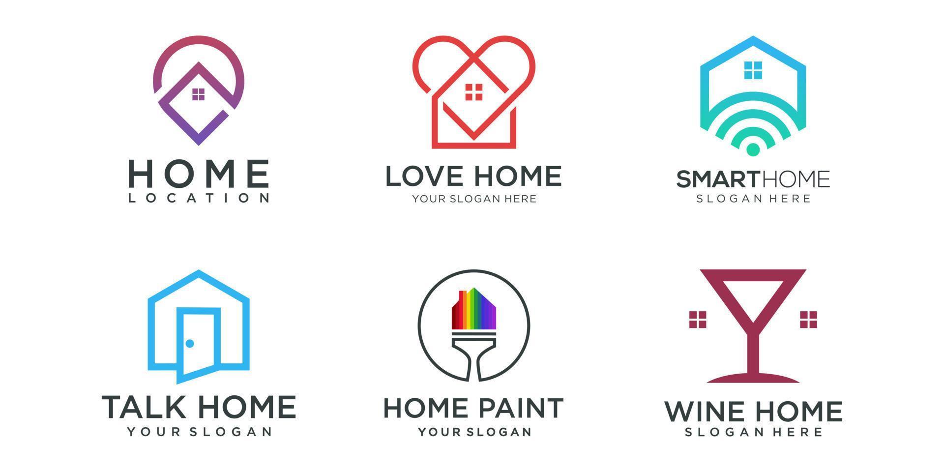 conjunto de ícones de logotipo combinado em casa. modelo de design de logotipo de casa criativa. vetor