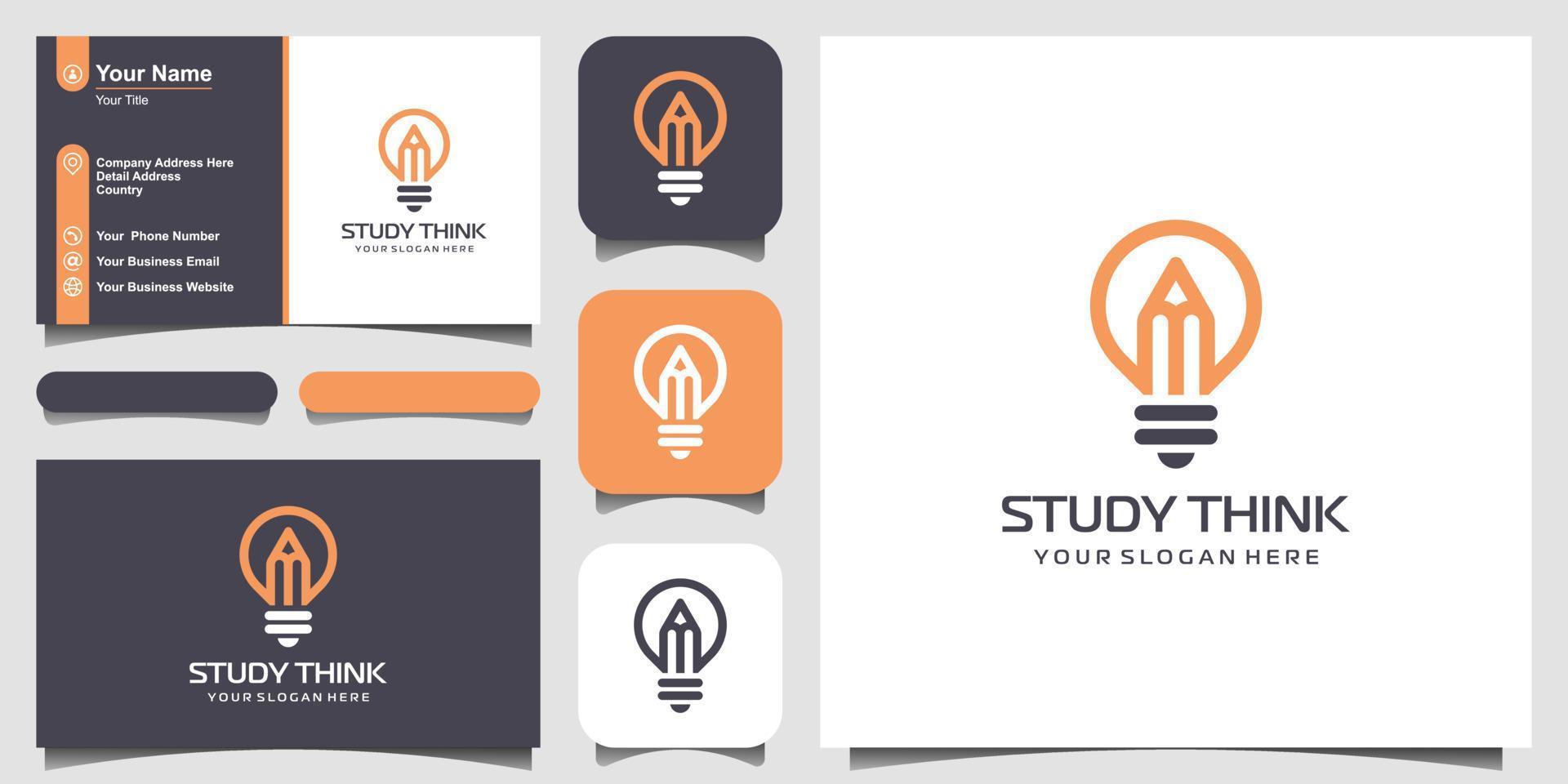 lâmpada criativa com logotipo de lápis e design de cartão de visita. vetor