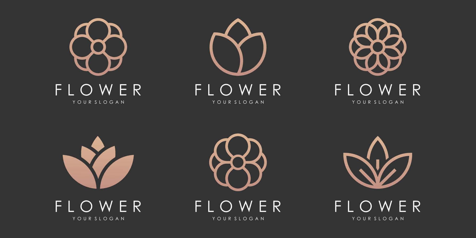 logotipo de ornamento floral abstrato e conjunto de ícones. vetor de modelo de design.
