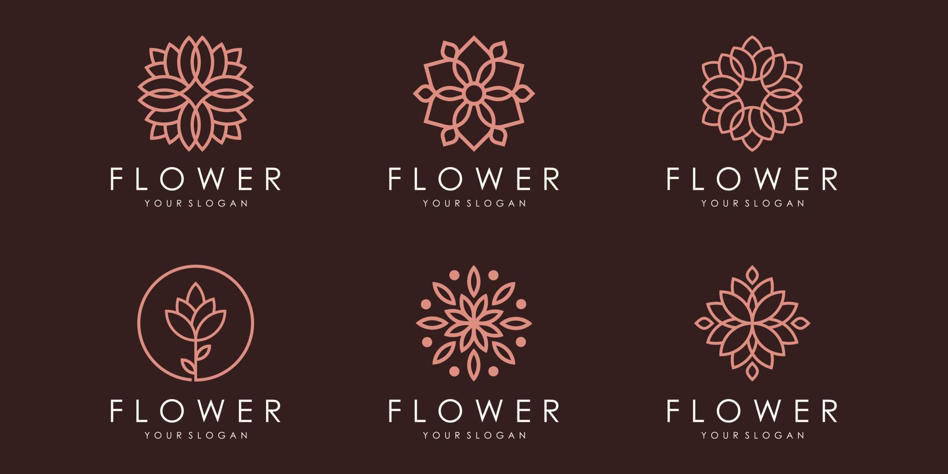 logotipo de ornamento floral e conjunto de ícones. vetor de modelo de design.