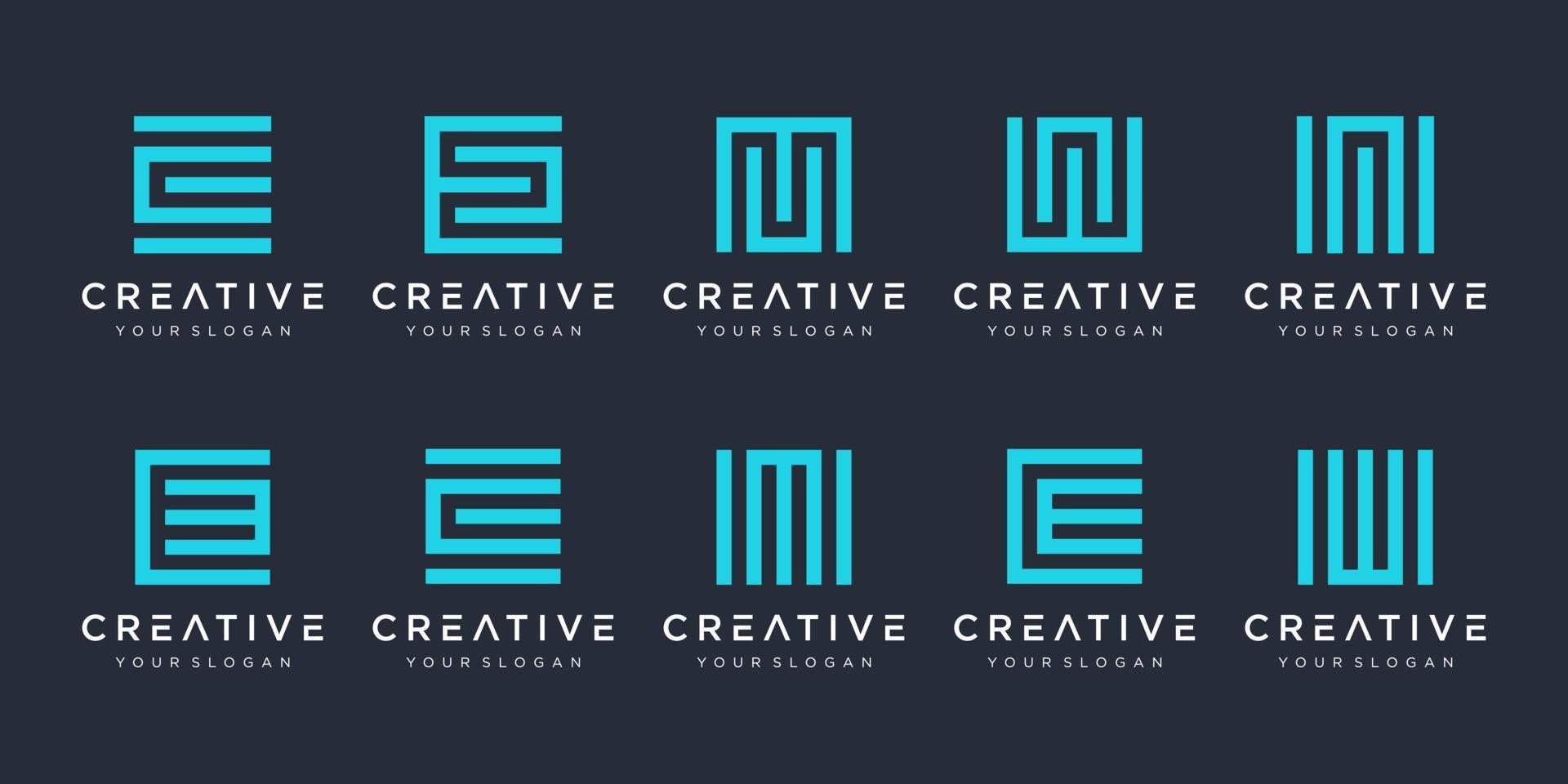 conjunto de monograma criativo com modelo de design de logotipo de estilo quadrado. ícones para negócios de luxo, elegantes, simples. vetor
