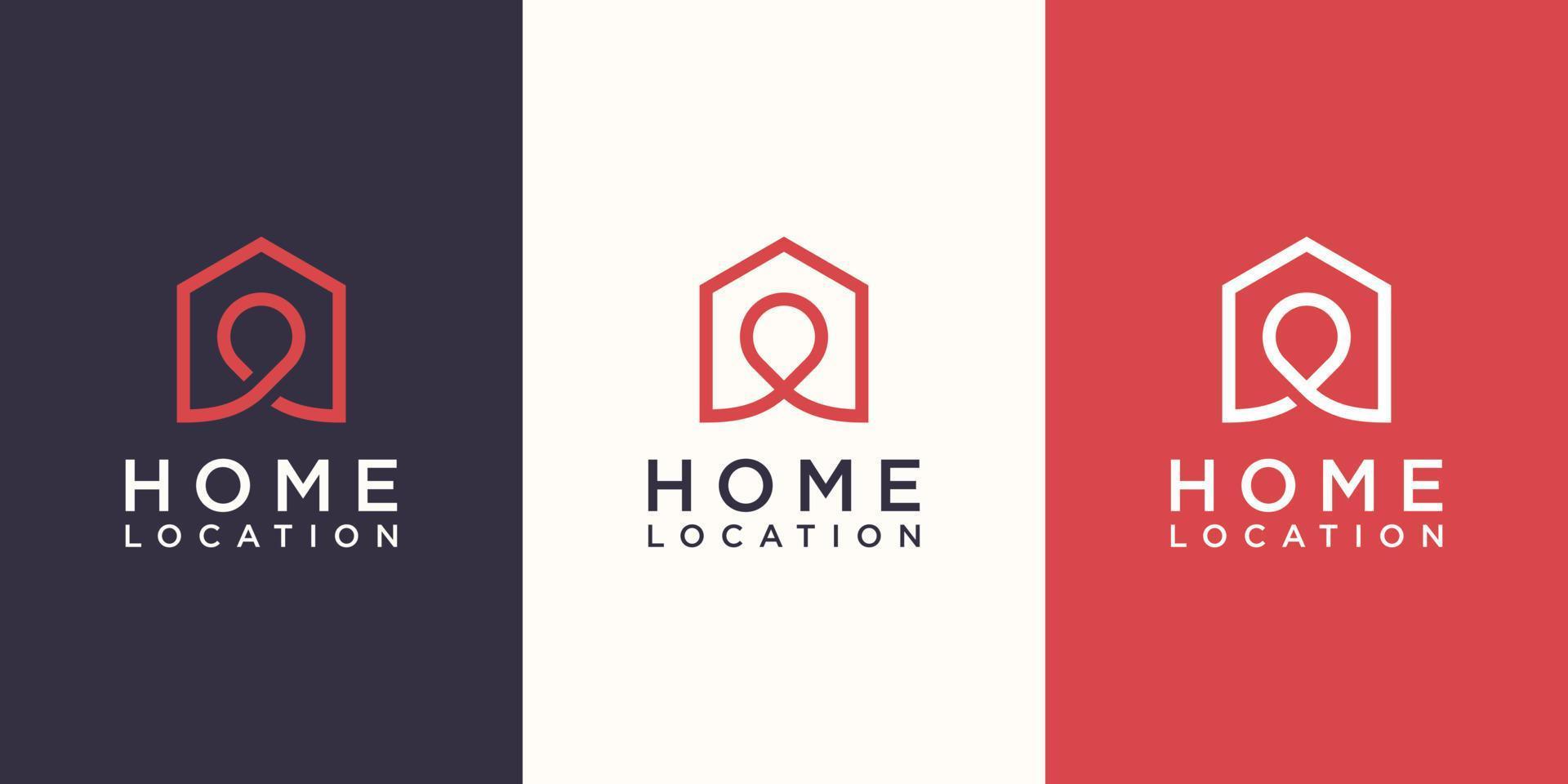 modelo de design de logotipo de localização de casa, casa combinada com mapas de pinos. vetor