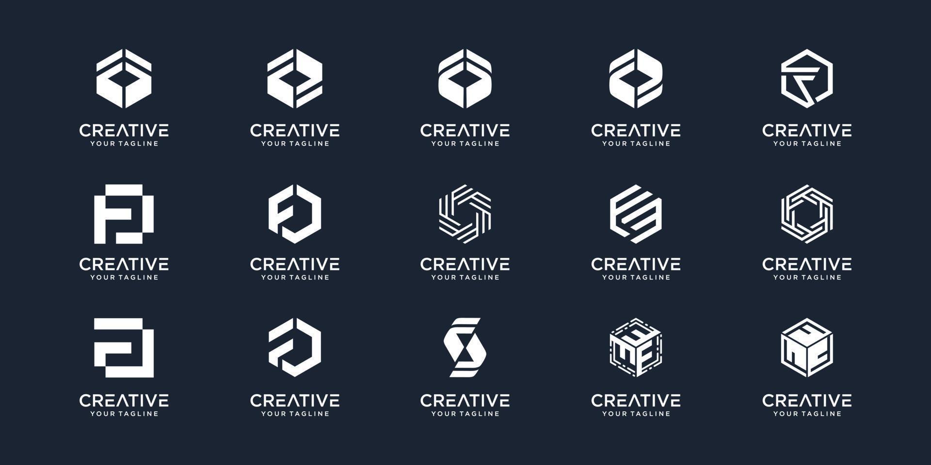conjunto de letra inicial abstrata f com modelo de logotipo de conceito hexágono. ícones para negócios de moda, esporte, automotivo, simples. vetor