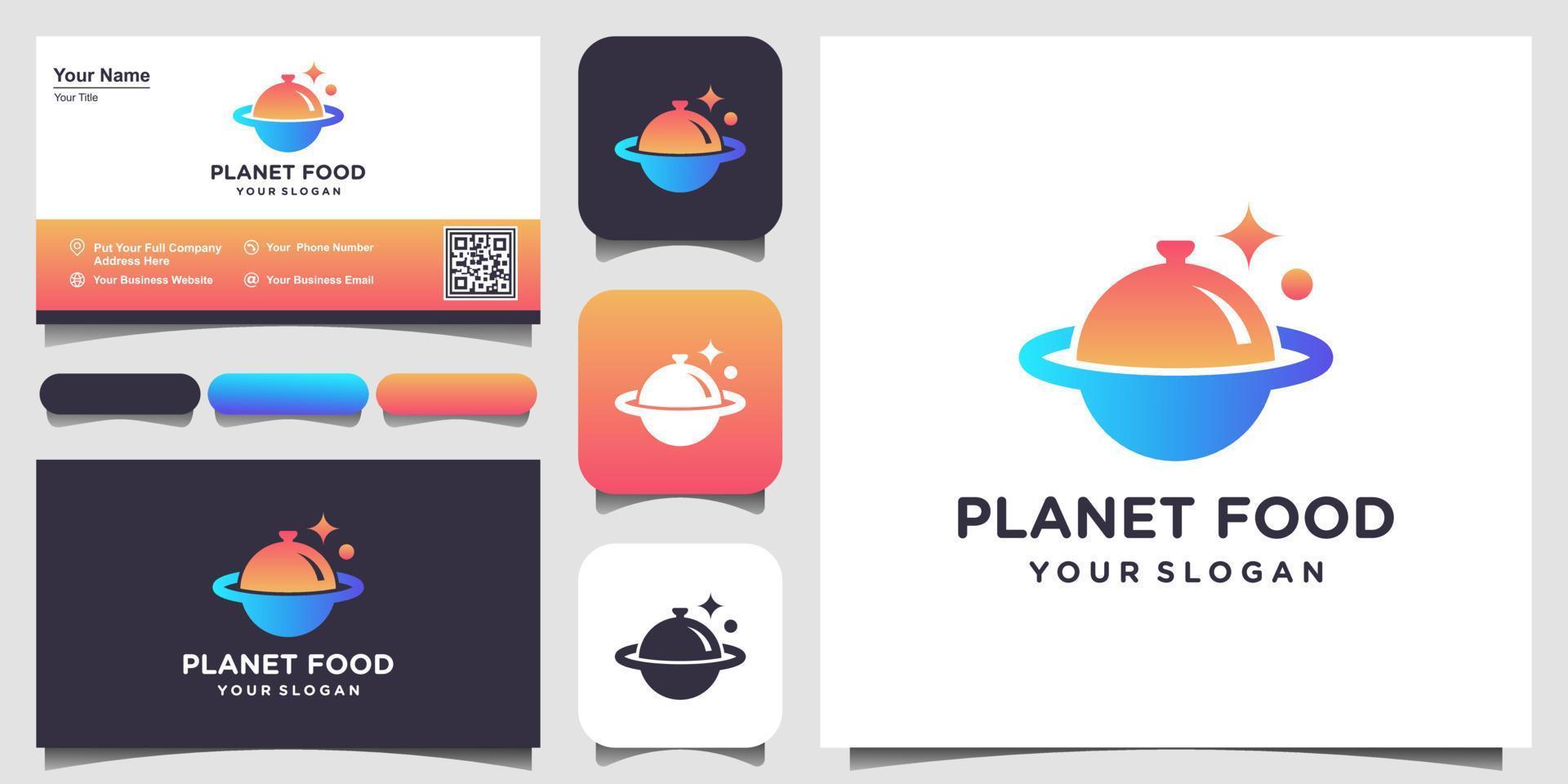 modelo de design de logotipo de planeta de comida. planeta combinado com tampa móvel para alimentos. vetor
