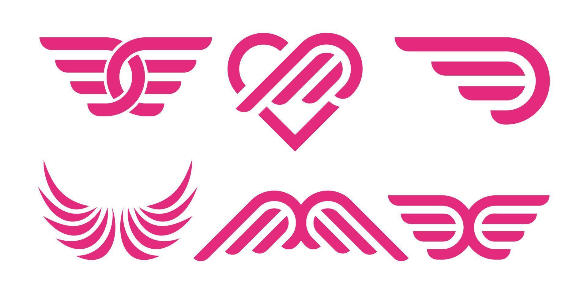 conjunto de ícones de logotipo de asa criativa. emblemas de asas. emblemas de asas de coleção. ilustração vetorial. vetor