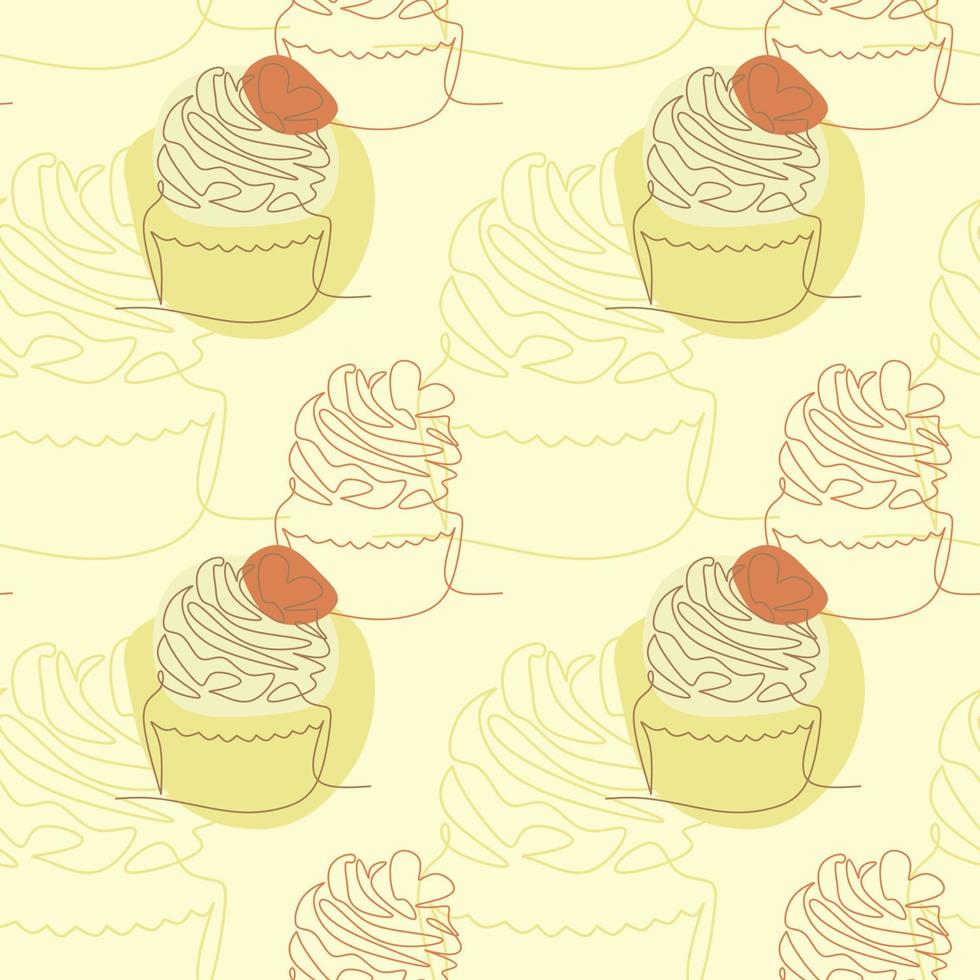 padrão perfeito com cupcakes em estilo de linha de arte vetor